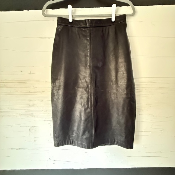 Vintage Bagatelle Black Leather Midi Skirt (Size 8) | Iconic Piece - Picture 2 of 4